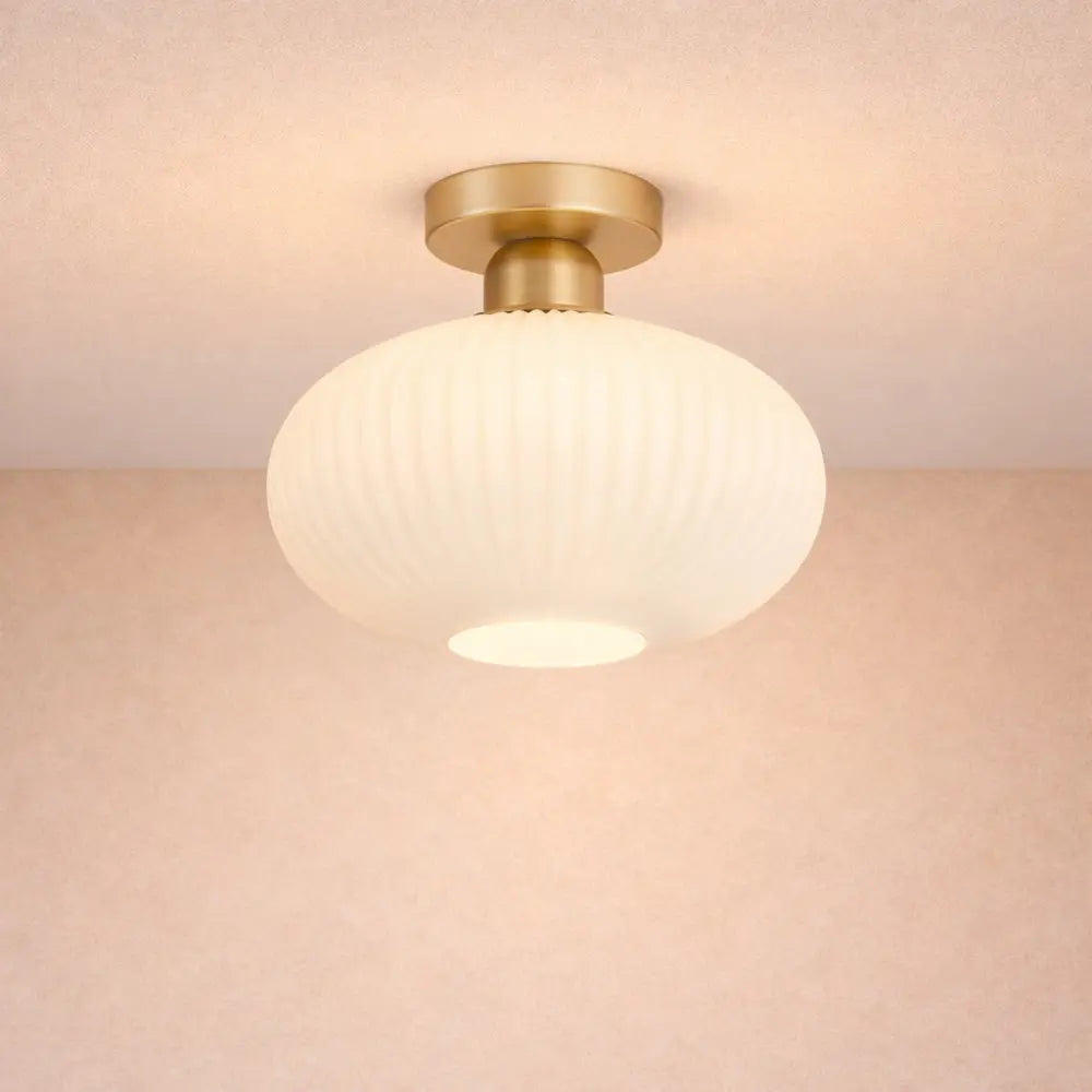 Aureline – Plafonnier LED verre plissé finition or