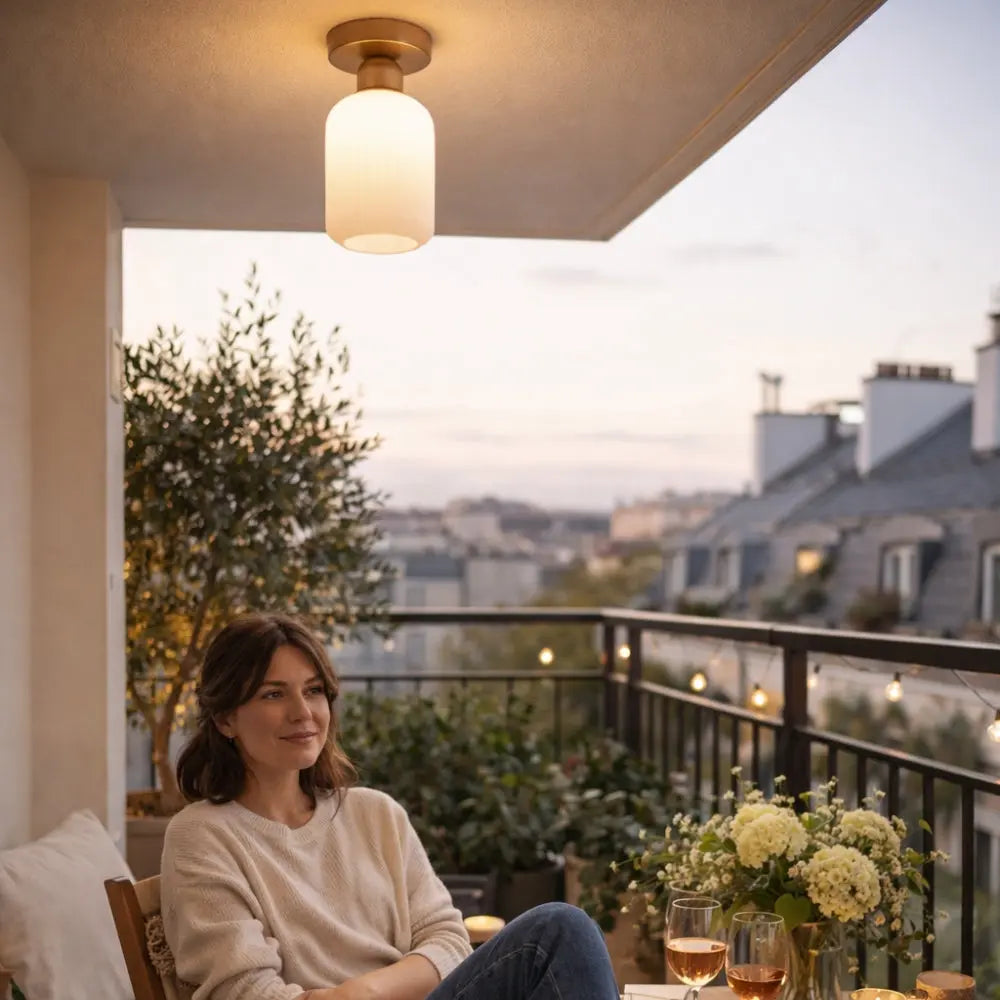 Aureline – Plafonnier LED verre plissé finition or