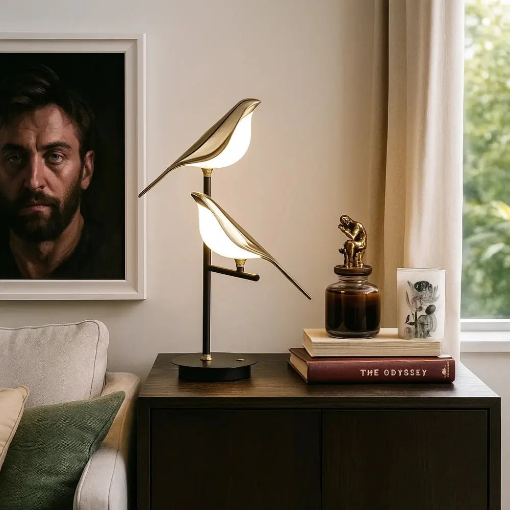 Aurelyn - Lampada da scrivania a LED con uccello dorato