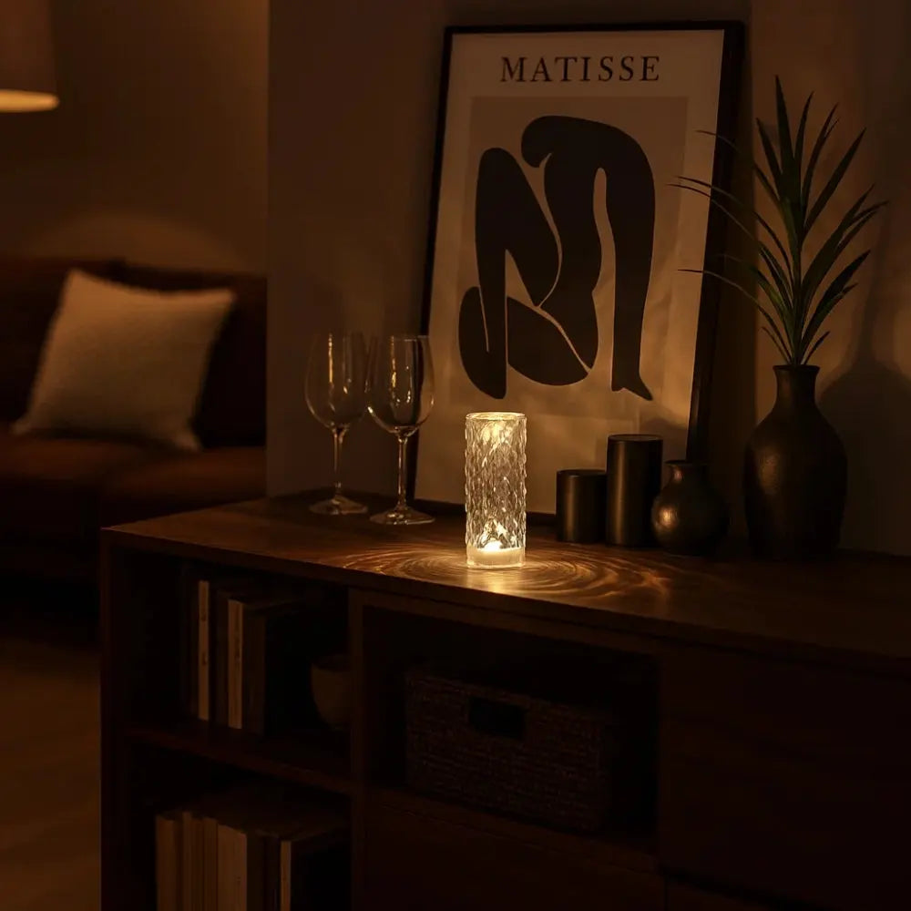 Roselynix - Lampada da tavolo touch a LED con cristalli rosa