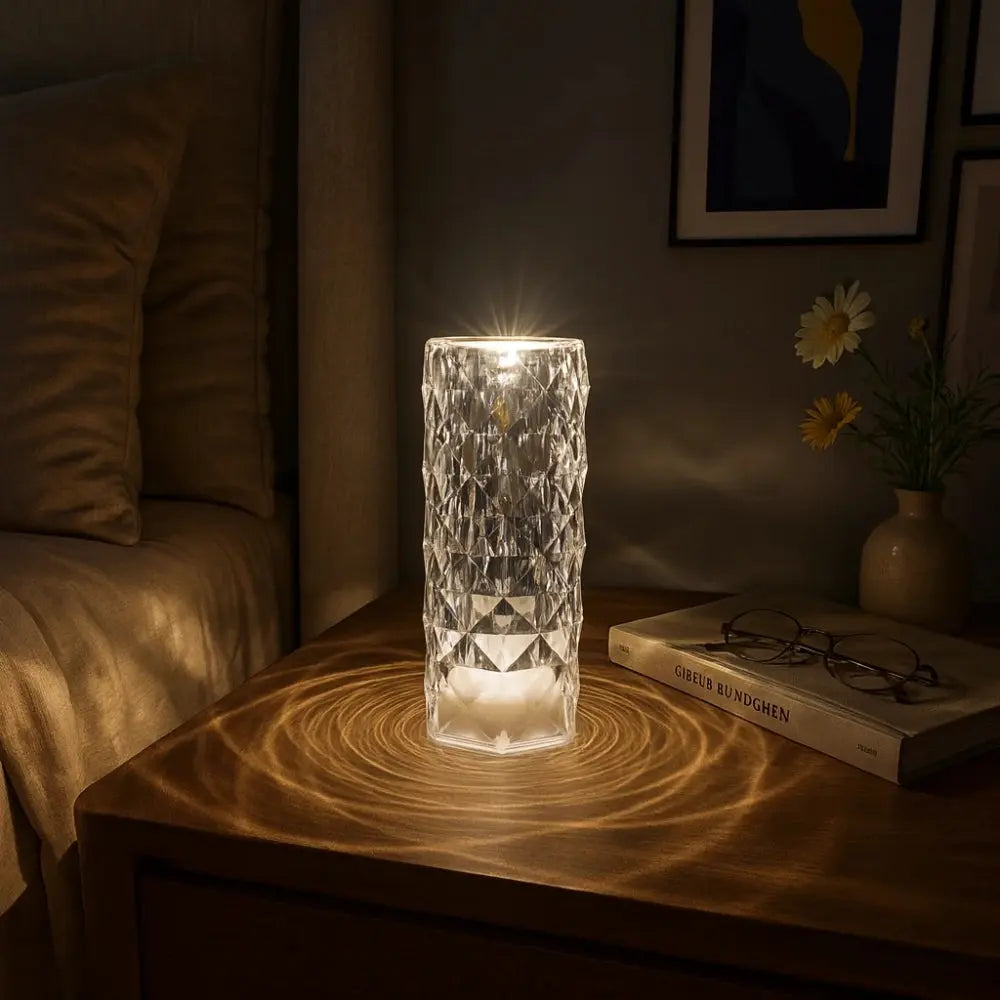Roselynix - Lampada da tavolo touch a LED con cristalli rosa