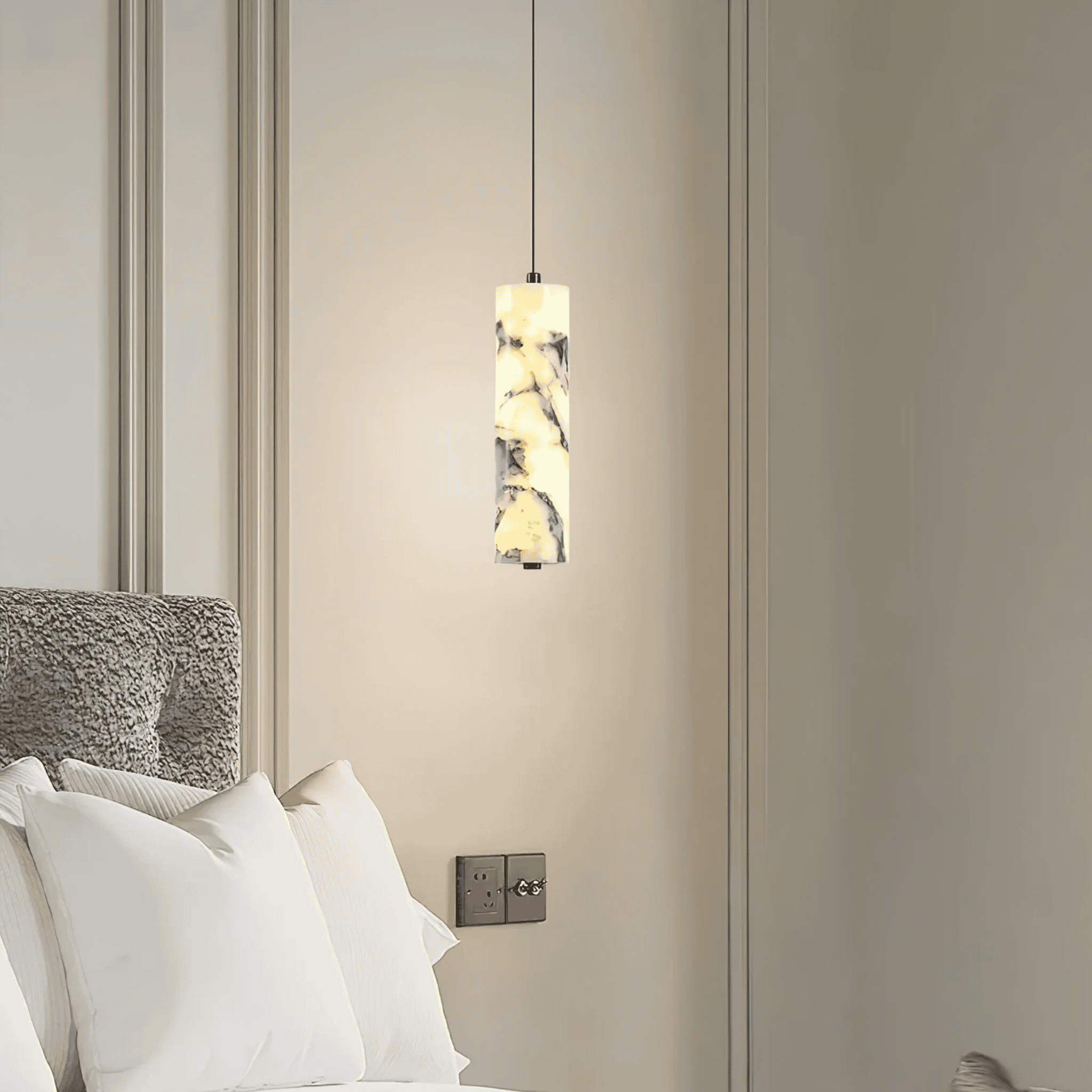 Baskorin – Lampada a sospensione cilindrica in pietra nera