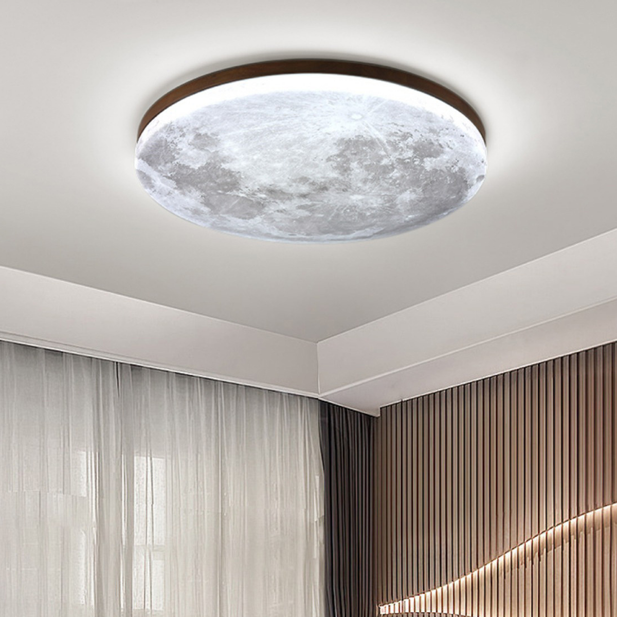 Round LED Flush Mount Moon Ceiling Light Dimmable - Image 5