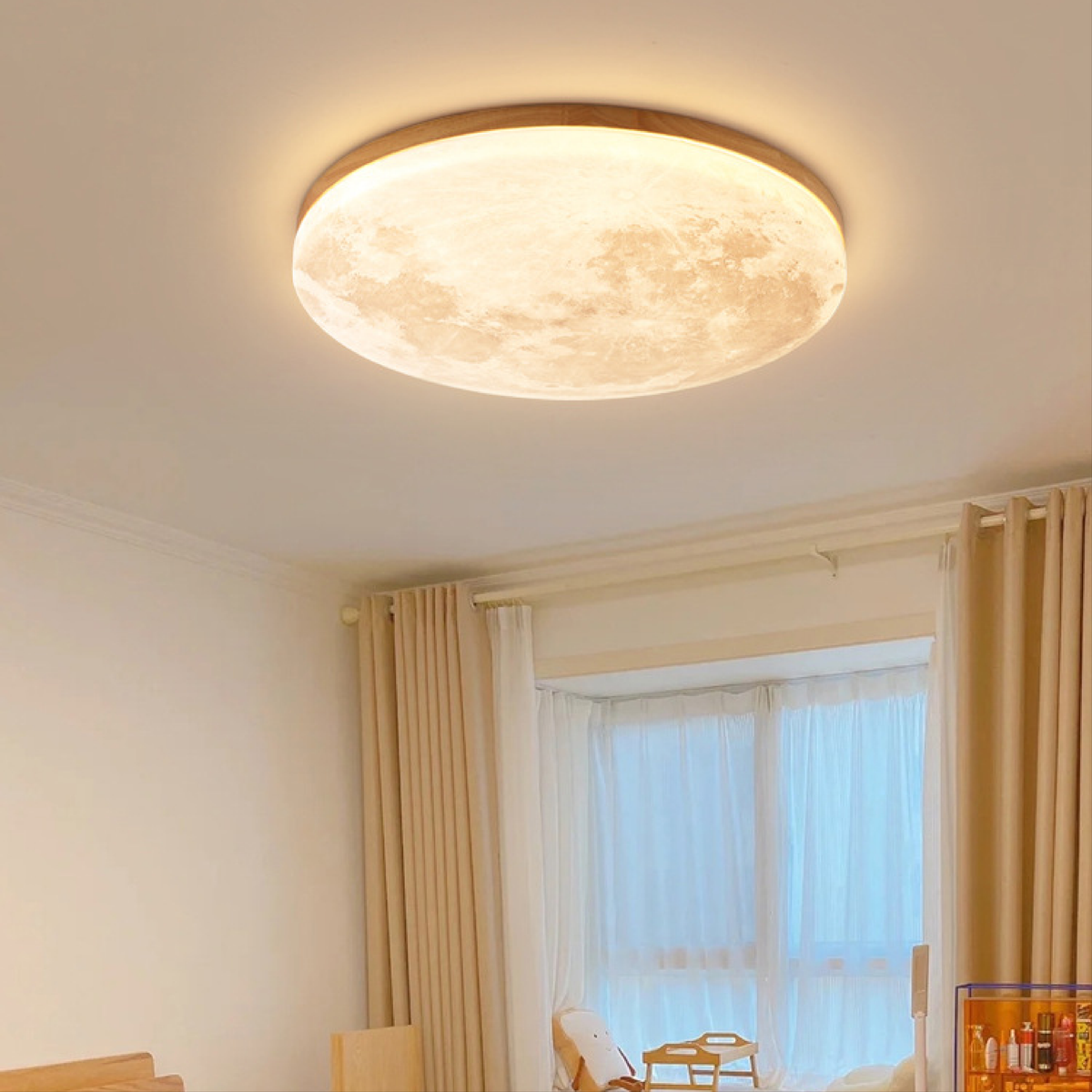 Round LED Flush Mount Moon Ceiling Light Dimmable - Image 2