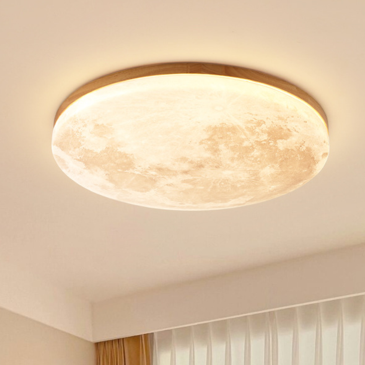Round LED Flush Mount Moon Ceiling Light Dimmable