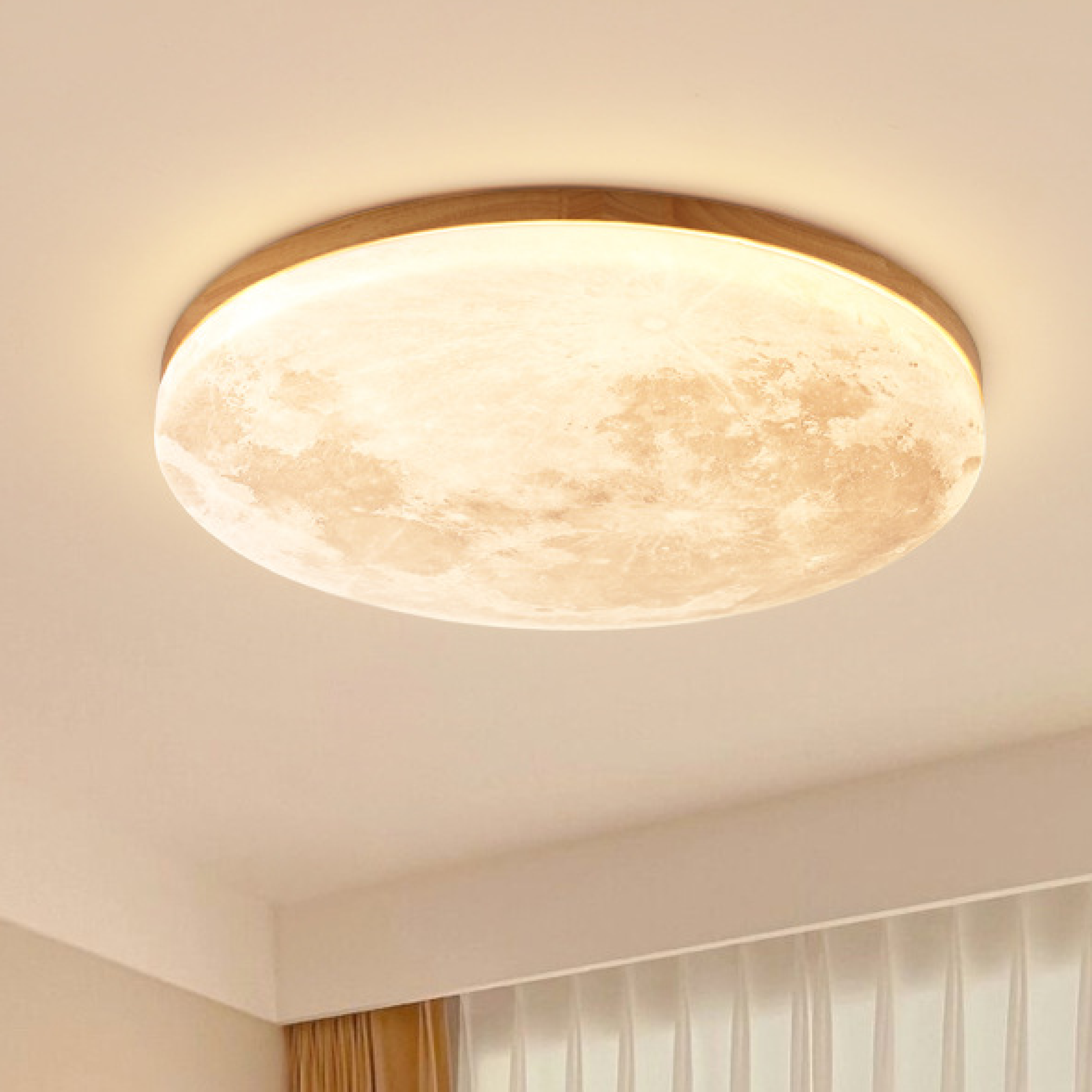 Round LED Flush Mount Moon Ceiling Light Dimmable