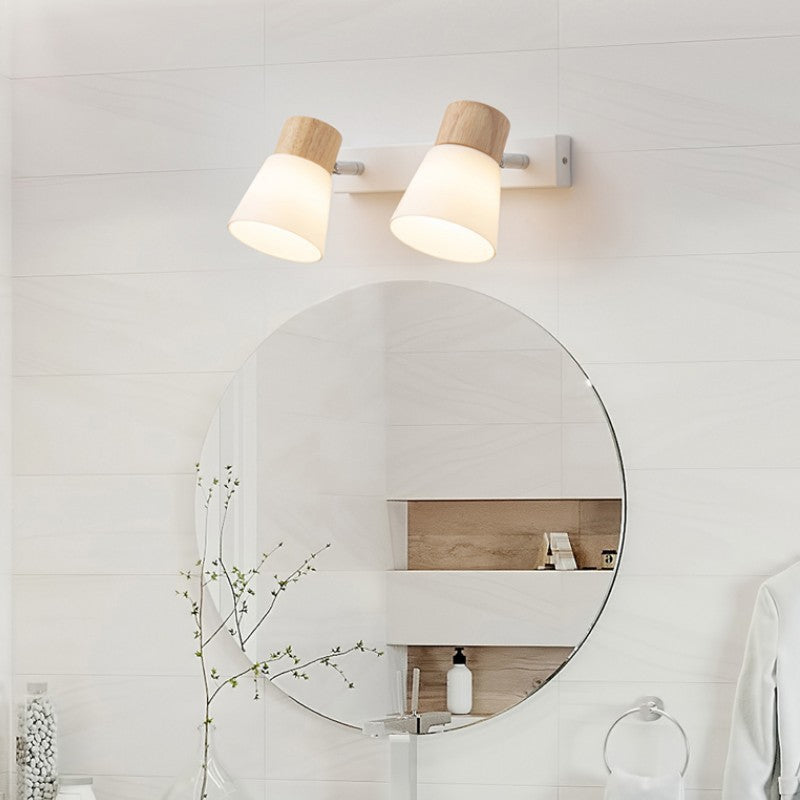 Vlorin – Applique da parete moderna minimalista in legno a cono, 2 luci