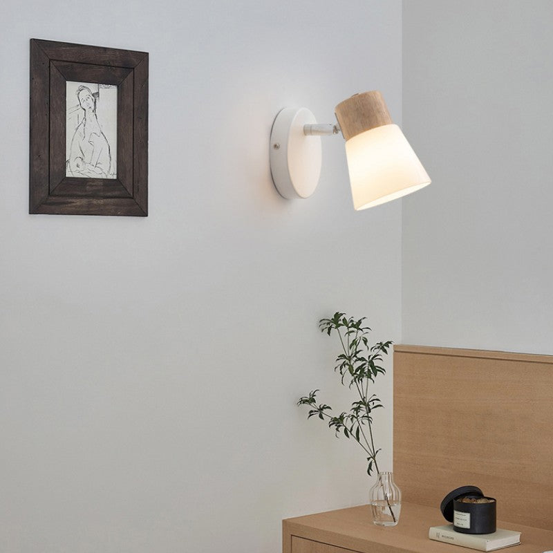 Vlorin – Applique da parete moderna minimalista in legno a cono, 2 luci