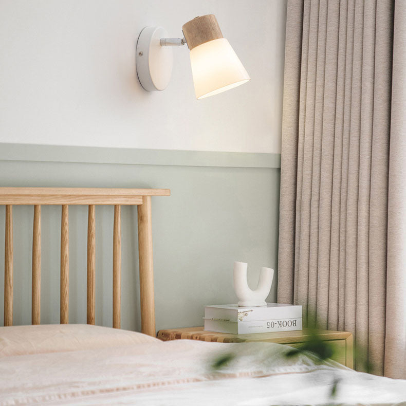 Vlorin – Applique da parete moderna minimalista in legno a cono, 2 luci