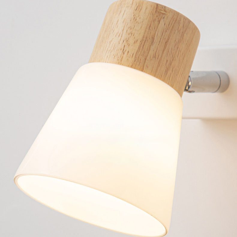 Vlorin – Applique da parete moderna minimalista in legno a cono, 2 luci