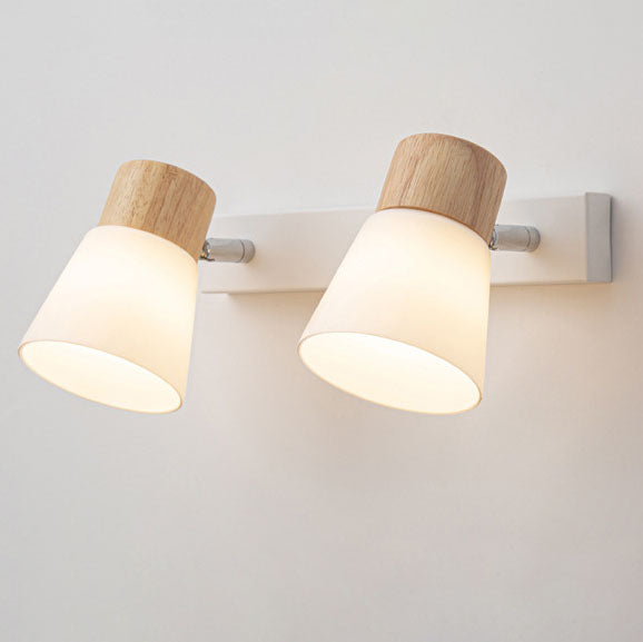 Vlorin – Applique da parete moderna minimalista in legno a cono, 2 luci