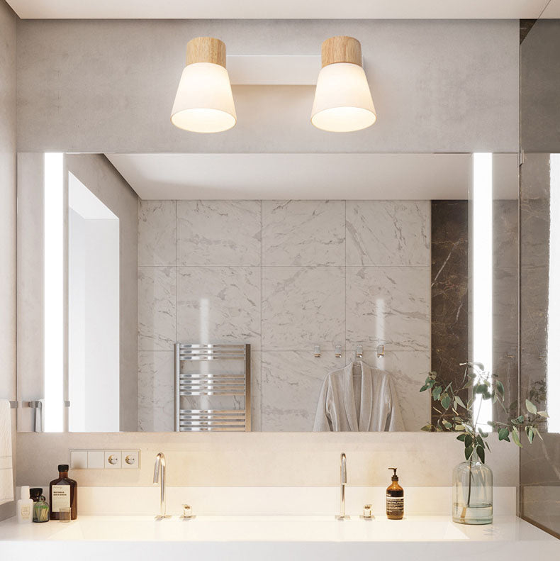 Vlorin – Applique da parete moderna minimalista in legno a cono, 2 luci