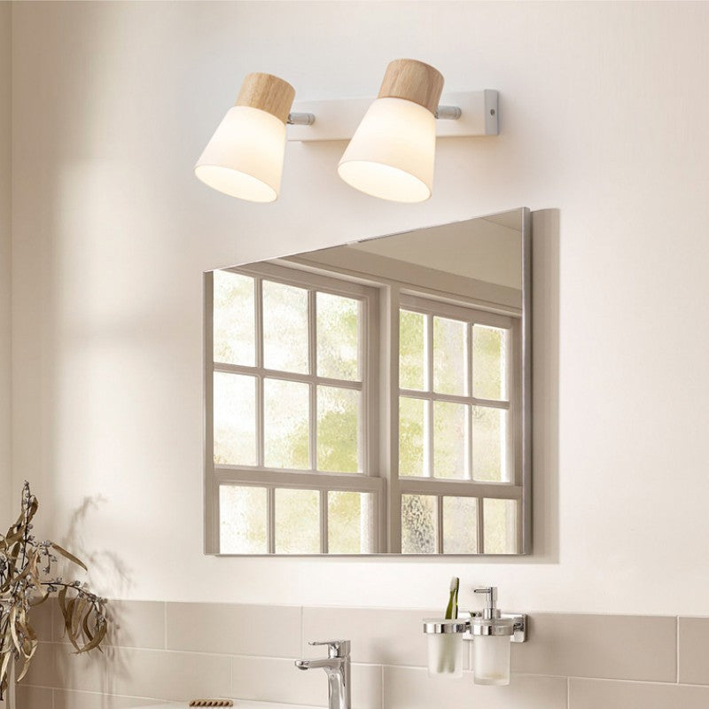 Vlorin – Applique da parete moderna minimalista in legno a cono, 2 luci