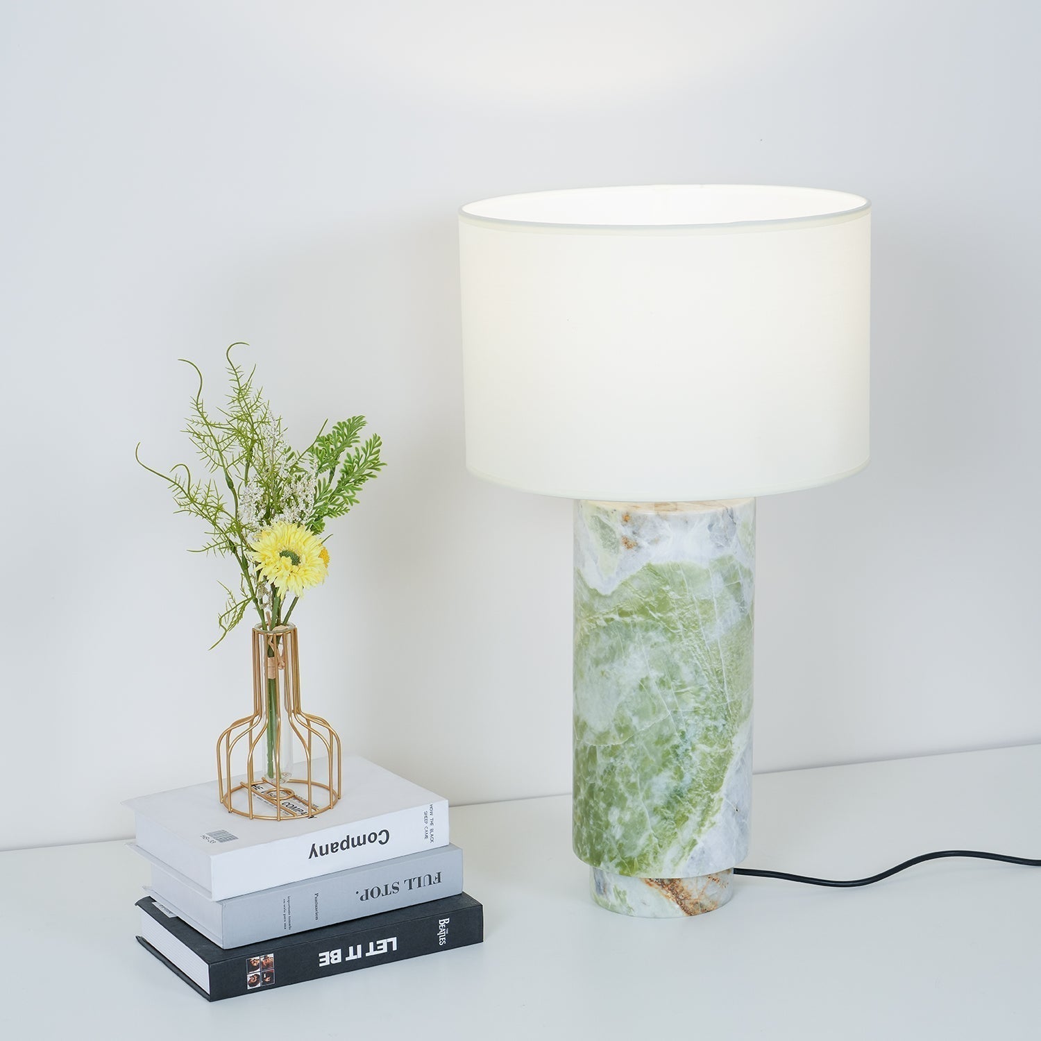 Gremora - Lampada da tavolo in marmo verde con interruttore in linea