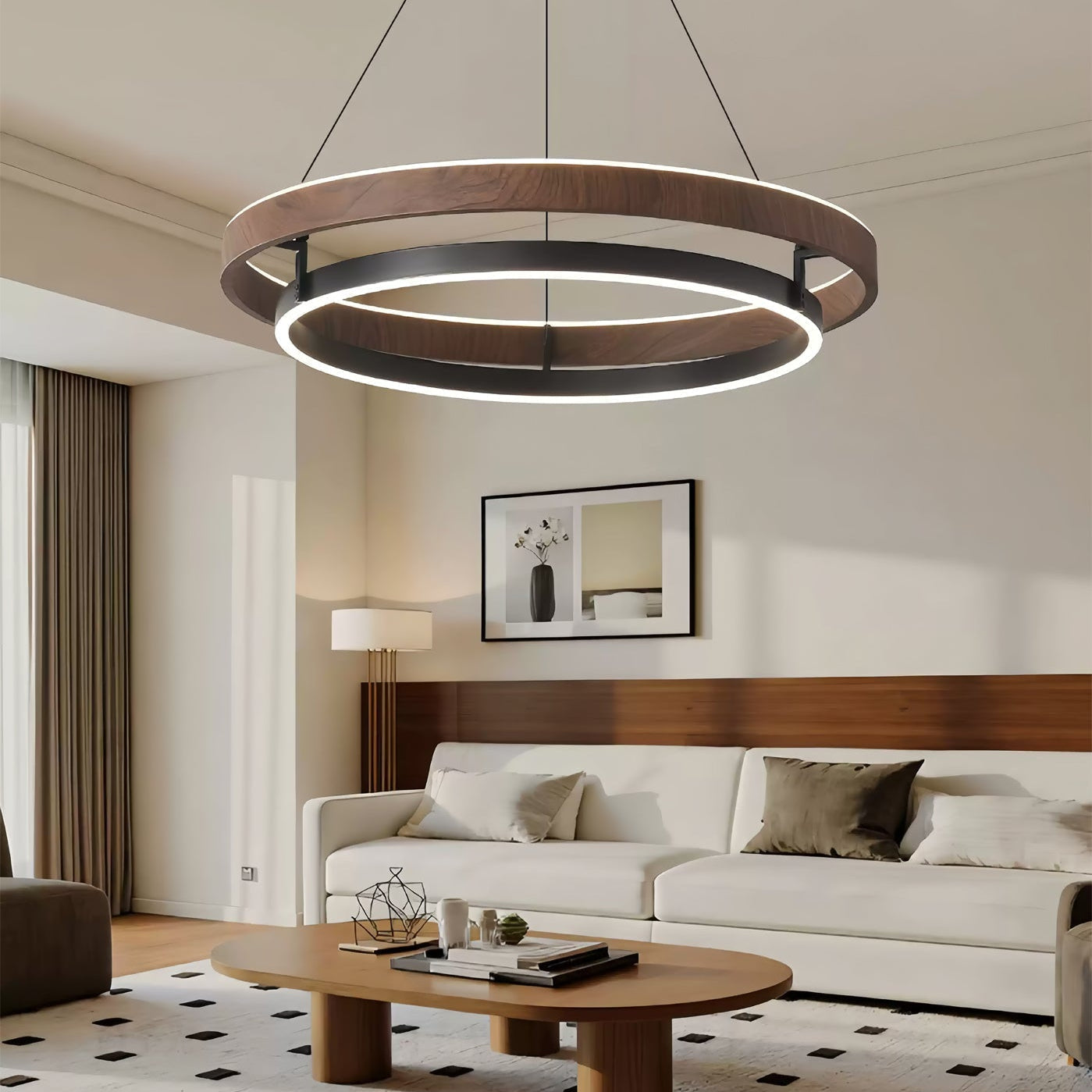 Nisora - Lampadario LED a doppio anello luminoso