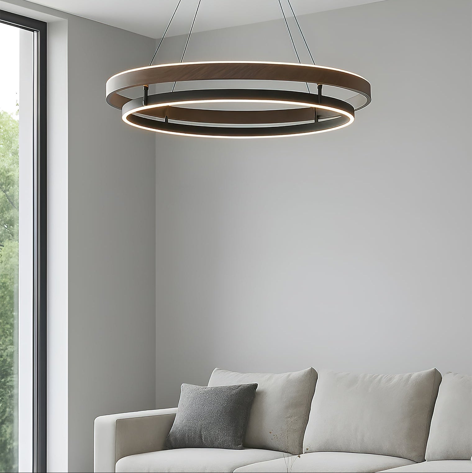 Nisora - Lampadario LED a doppio anello luminoso