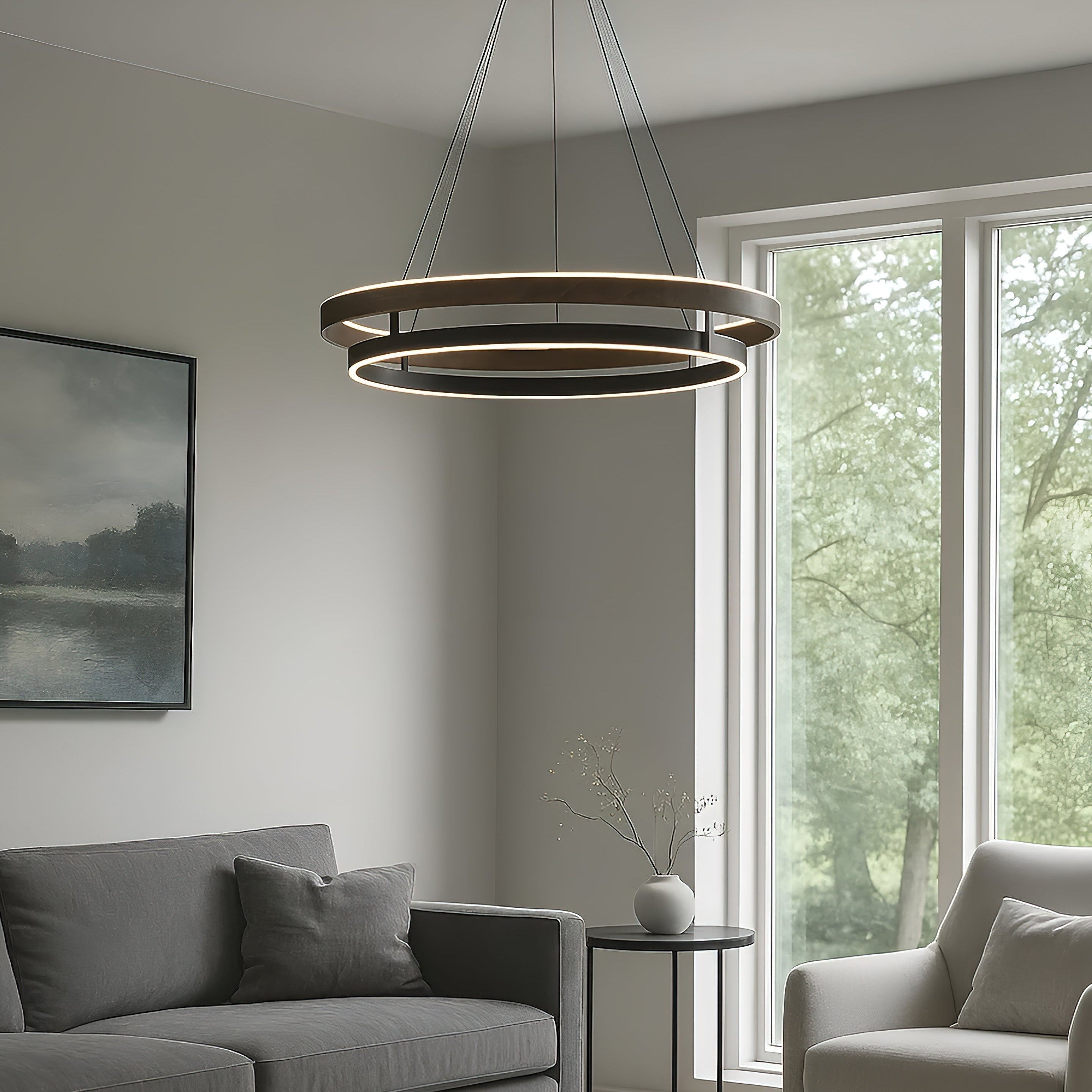 Nisora - Lampadario LED a doppio anello luminoso