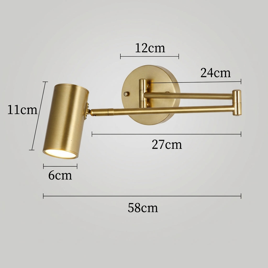 Lorvane – Applique murale nordique en laiton avec bras oscillant cylindrique 1 lumière