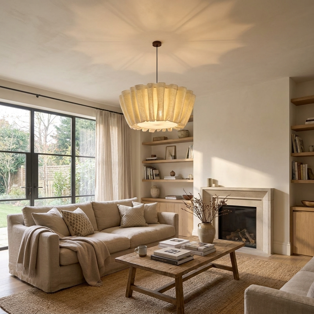 Nordic Fabric Chandelier Drum Ceiling Lamp Handmade Minimalist - Image 2