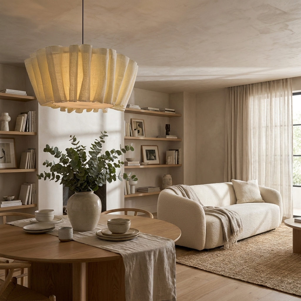 Nordic Fabric Chandelier Drum Ceiling Lamp Handmade Minimalist - Image 3
