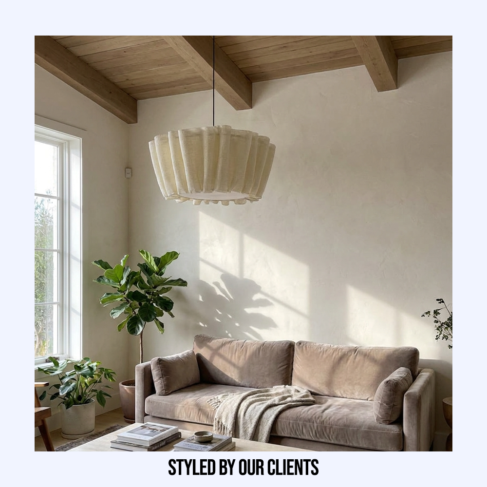 Nordic Fabric Chandelier Drum Ceiling Lamp Handmade Minimalist - Image 4