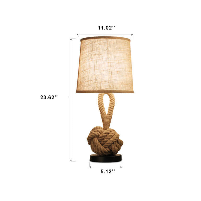 Calyra – Lampada da tavolo LED in tessuto retrò con nodo in spago