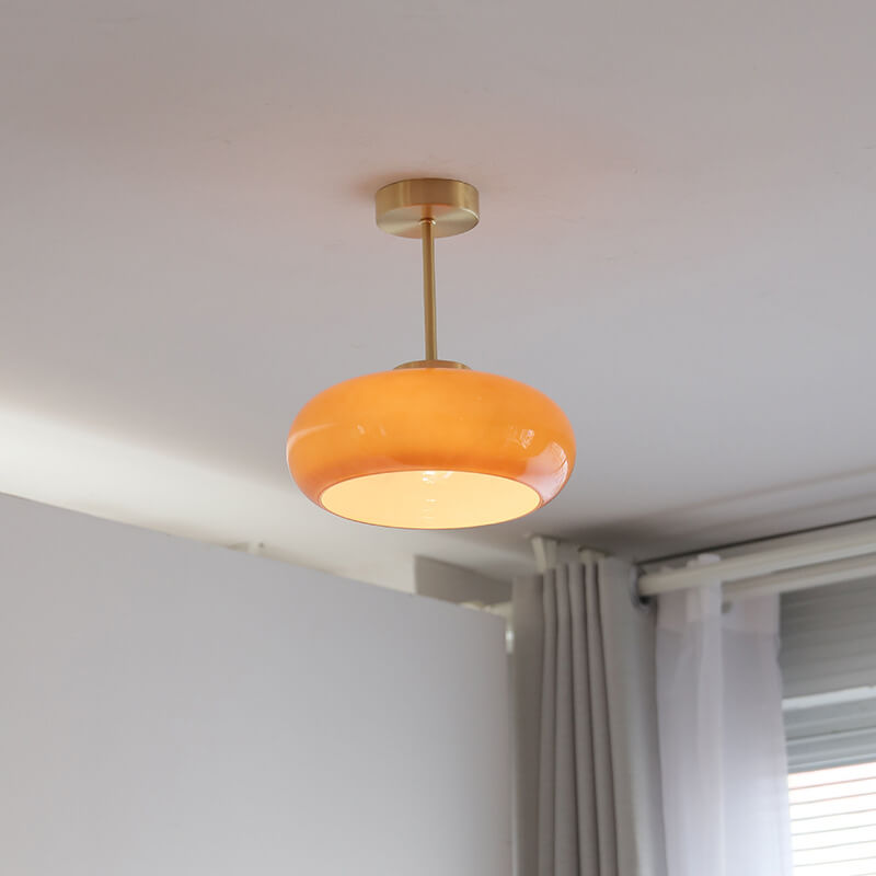 Valthera - Lampada da soffitto vintage in ottone con vetro giallo semi a plafone