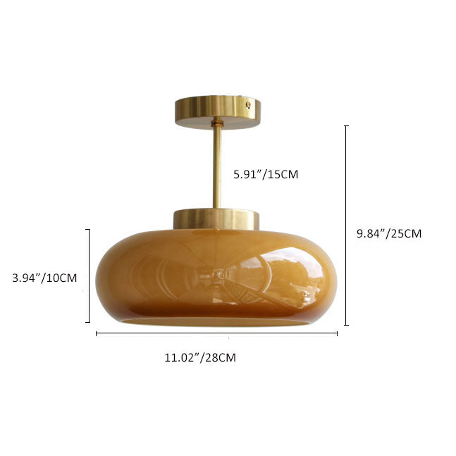 Valthera - Lampada da soffitto vintage in ottone con vetro giallo semi a plafone