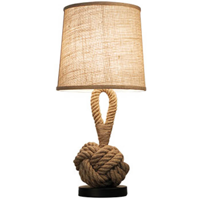 Calyra – Lampada da tavolo LED in tessuto retrò con nodo in spago