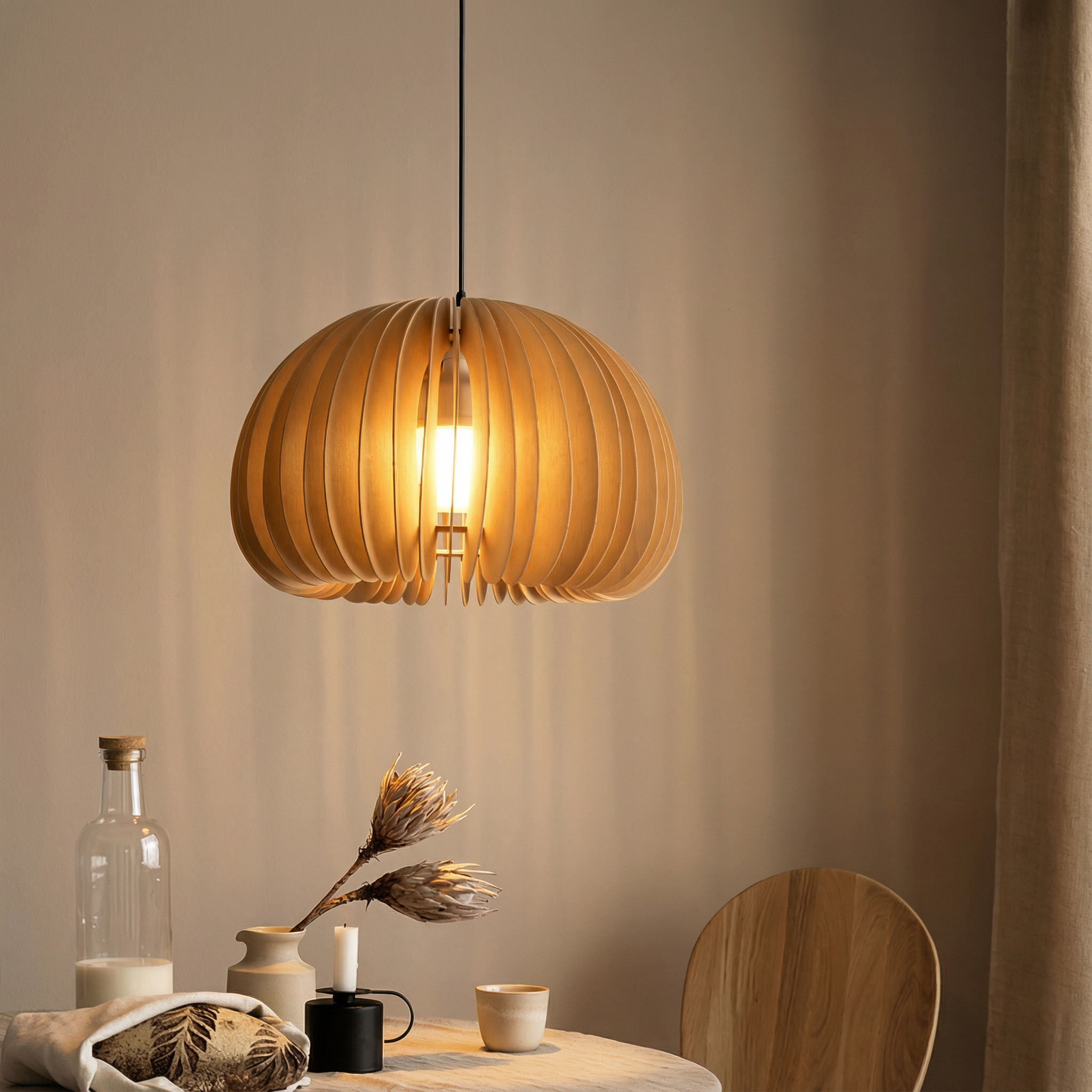 Akira - Lampada a sospensione in legno retrò