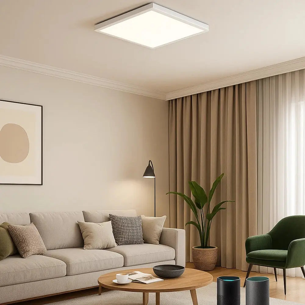 Quadreos - Lampada da soffitto quadrata a LED con cornice in legno