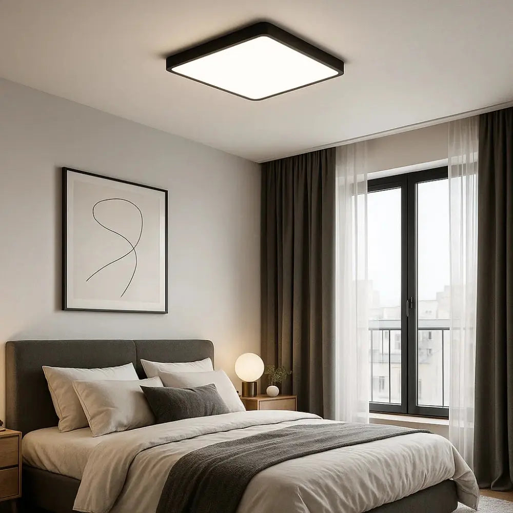 Quadreos - Lampada da soffitto quadrata a LED con cornice in legno