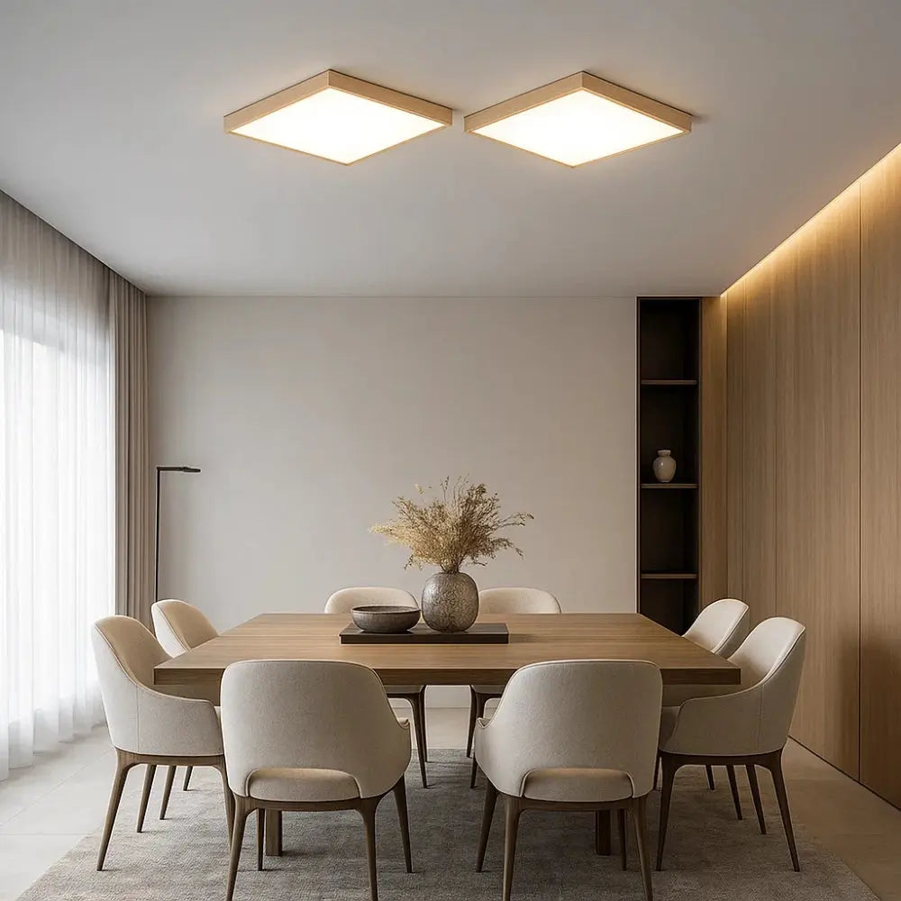 Quadreos - Lampada da soffitto quadrata a LED con cornice in legno