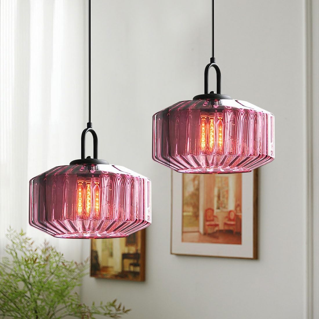 Minda - Lampada a sospensione in vetro a strisce stile metà secolo