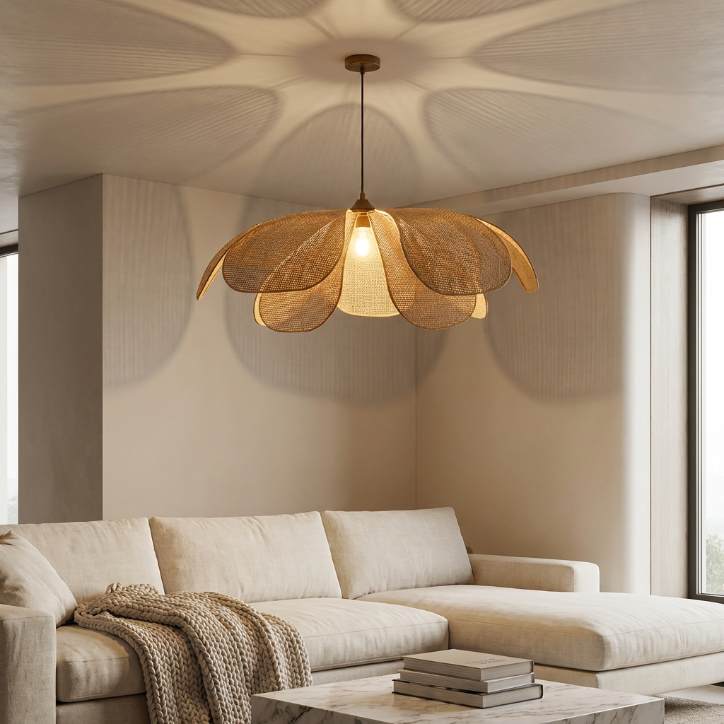Solviera - Suspension pétale en rotin tressé