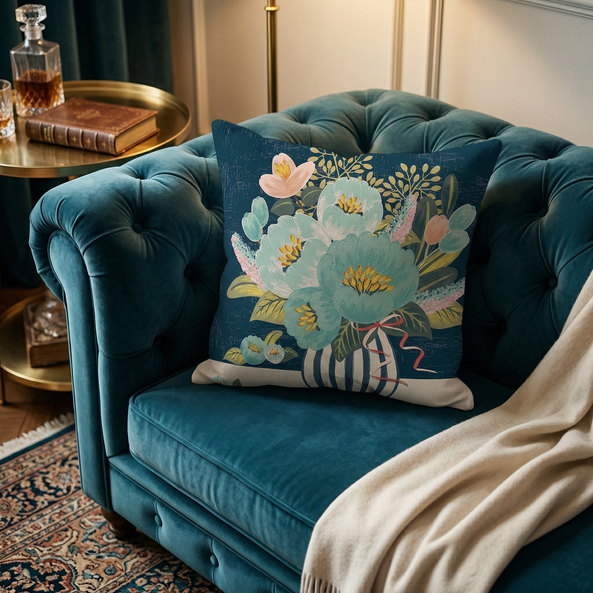 Brien - Housse de coussin artistique motif vase floral