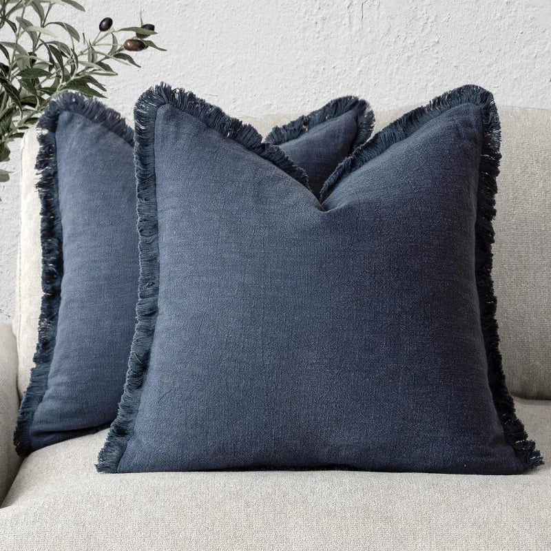 Elowen – Housses de coussin en coton et lin à volants