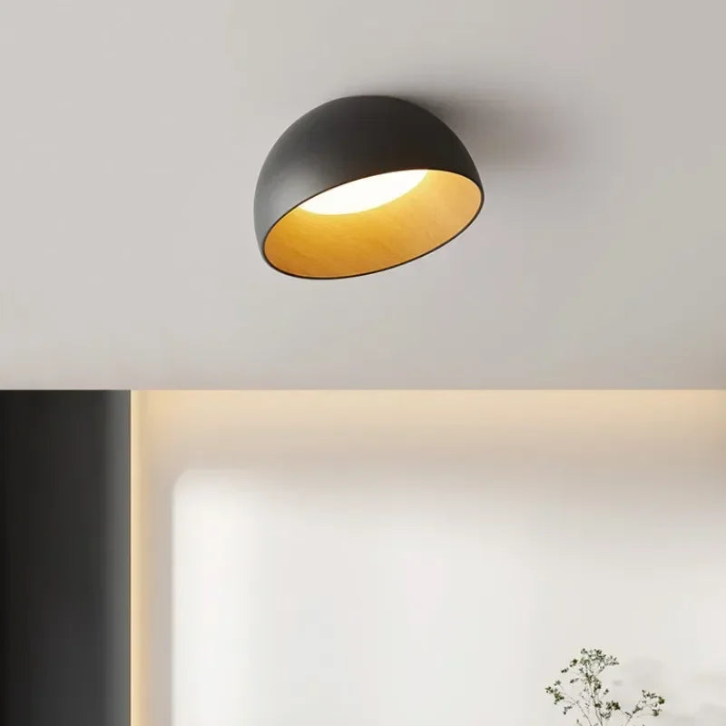 Aubrey - Lampada da soffitto in metallo nero e legno