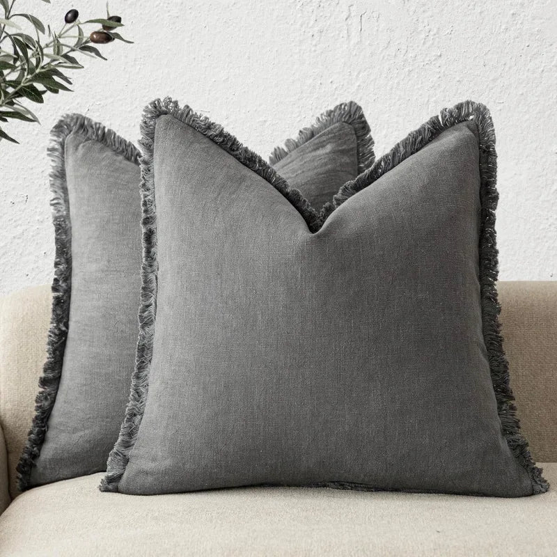 Elowen – Housses de coussin en coton et lin à volants