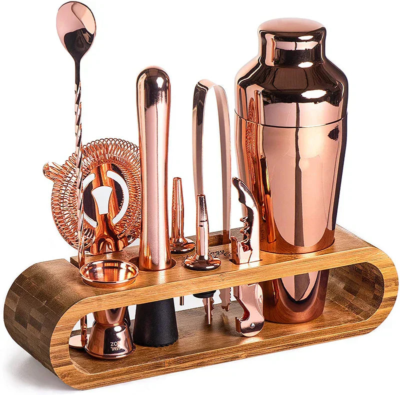 Stainless Steel Cocktail Shaker Set Bartender Kit Bamboo Stand - Image 8