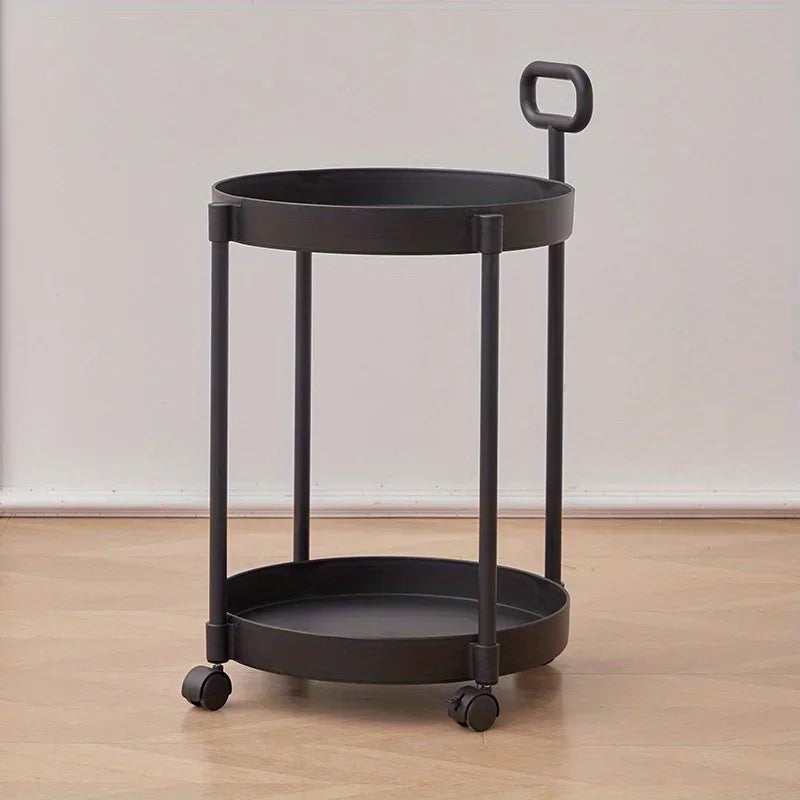 2-Layer Round Rolling Side Table Wheels Handle - Image 6