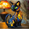 Lámpara de mesa de gato con mosaico de vidrio emplomado, lámpara escultórica para mesita de noche