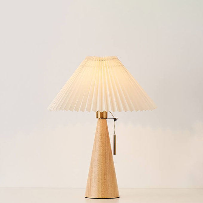 Japandi Pleated Fabric Wood Table Lamp LED - Image 12