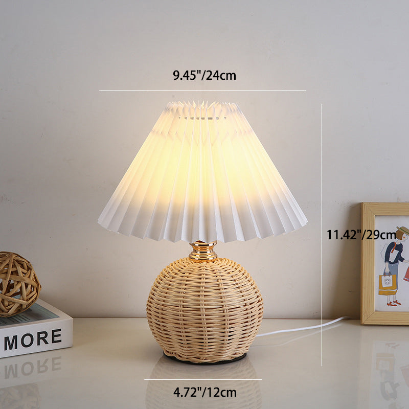 Aurevynn - Lampada da tavolo LED con paralume in rattan e tessuto conico