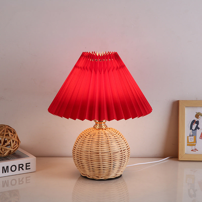 Aurevynn - Lampada da tavolo LED con paralume in rattan e tessuto conico