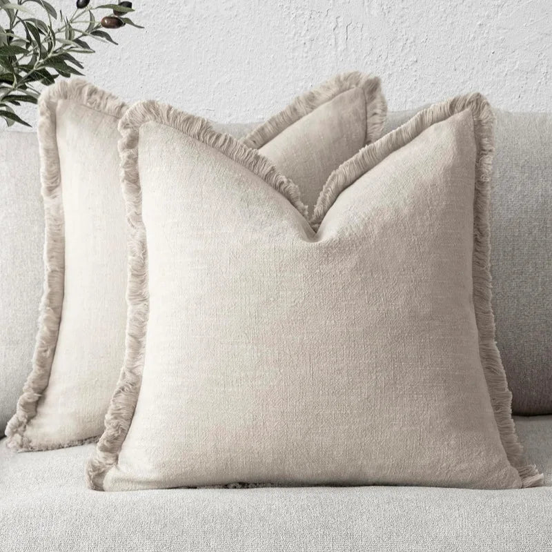Elowen – Housses de coussin en coton et lin à volants