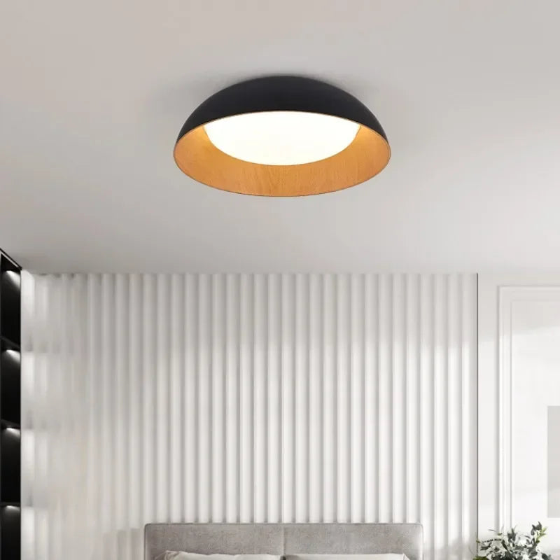 Aubrey - Lampada da soffitto in metallo nero e legno