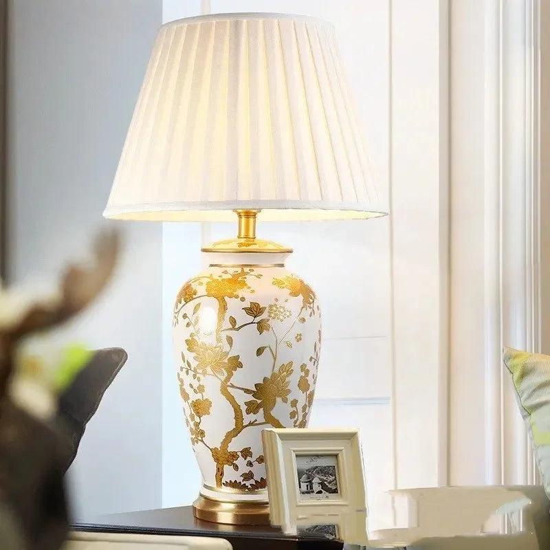 Aurivelle - Lampe de table en céramique avec base en cuivre