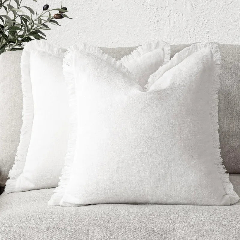 Elowen – Housses de coussin en coton et lin à volants