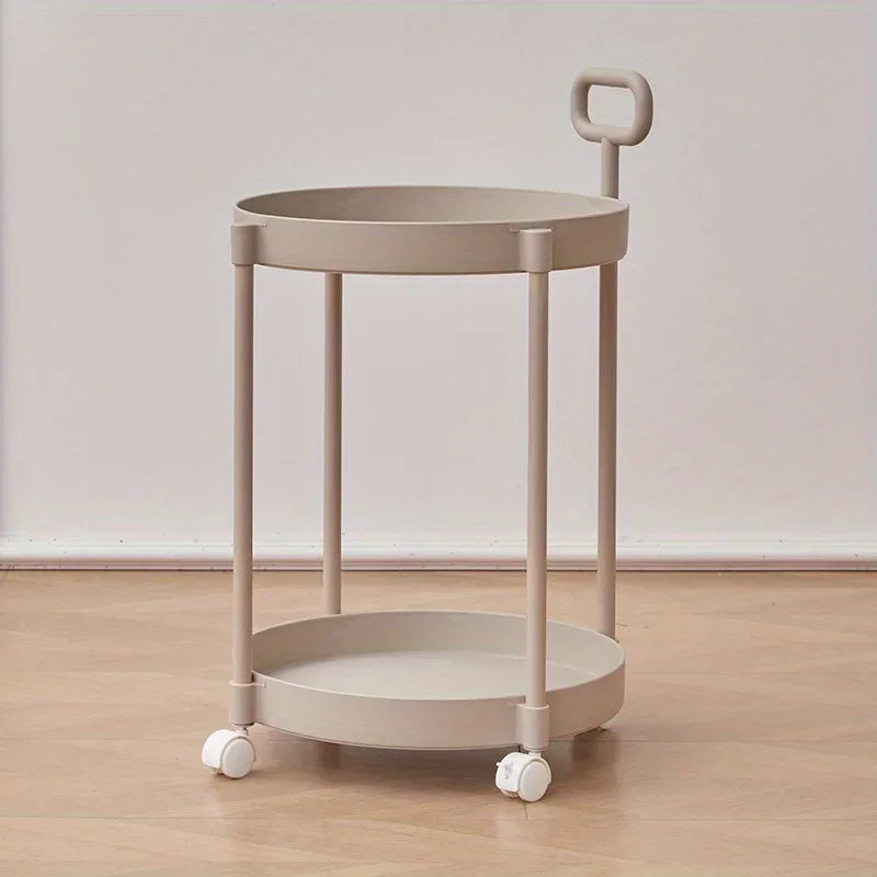 2-Layer Round Rolling Side Table Wheels Handle - Image 4
